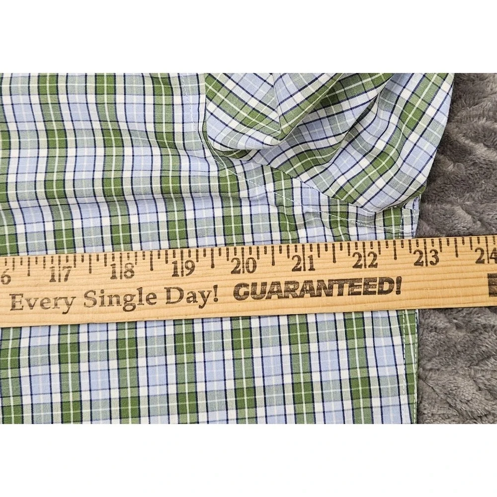 Banana Republic Mens Button Down Shirt Non Iron Medium 15-15.5‎ Green Blue Plaid